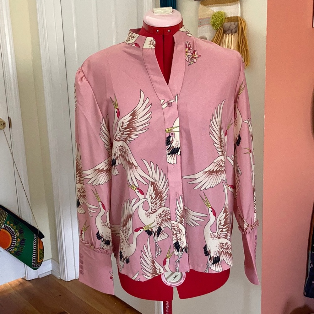 Pink Crane Button Down Skirt